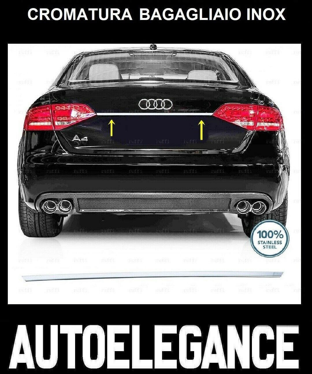 CROMATURA BAGAGLIAIO SUPERIORE AUDI A4 B8 2007-2015 ACCIAIO INOX ADESIVO 0032 AUTOELEGANCERICAMBI