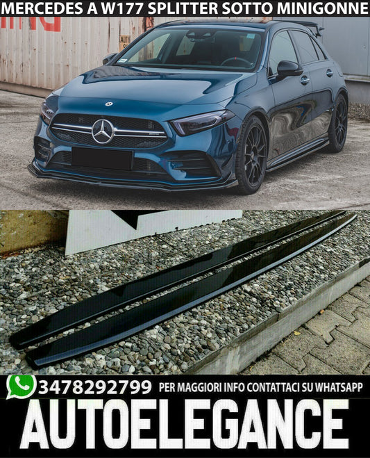 MERCEDES A W177 SPLITTER UNDER SIDE SKIRTS SIDE SILL ABS GLOSS BLACK
