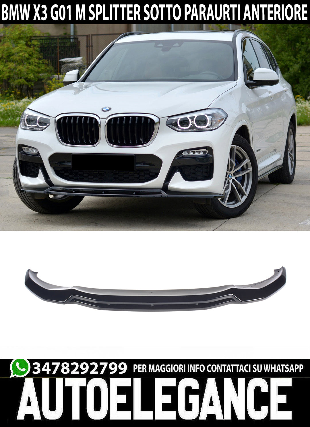 SPLITTER BMW X3 G01 M UNDER FRONT BUMPER ABS GLOSSY BLACK BLADE