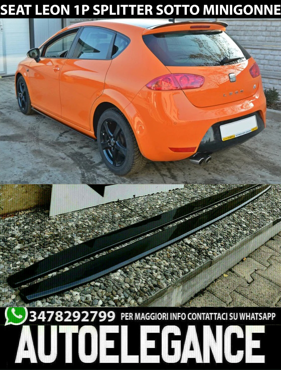 SEAT LEON 1P1 2005-2012 SPLITTER UNDER SIDE SKIRTS ABS GLOSS BLACK 0070