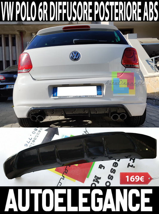 UNDER REAR BUMPER VW POLO 6R ABS DIFFUSER RLINE LOOK DOUBLE EXHAUST