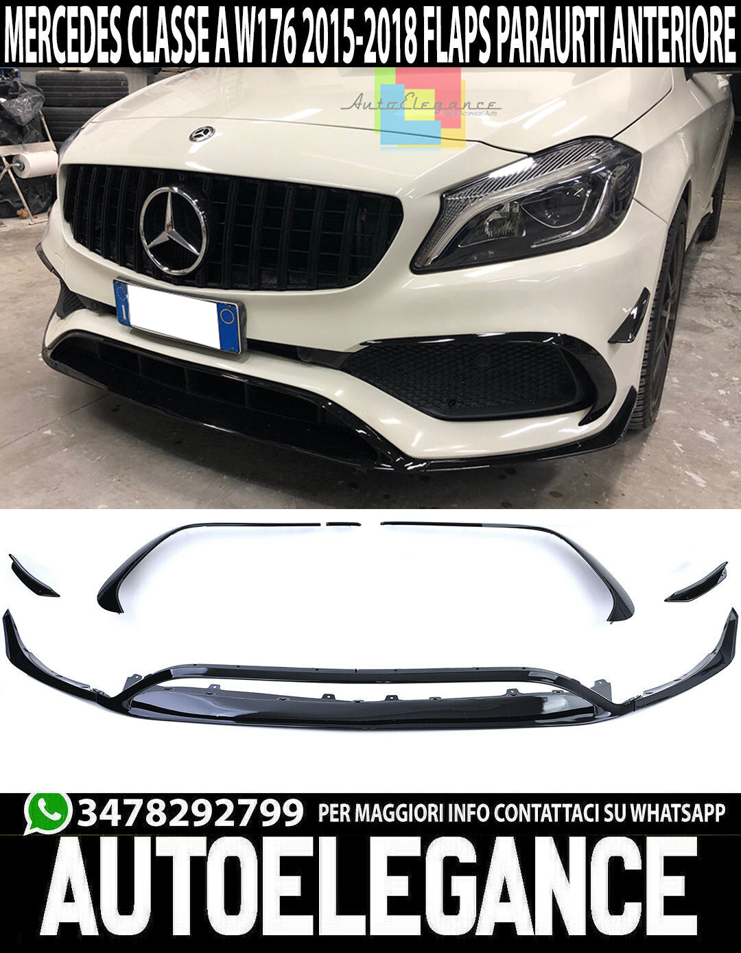 SPLITTER MERCEDES A CLASS W176 2016-2018 UNDER FRONT BUMPER FLAPS 0065