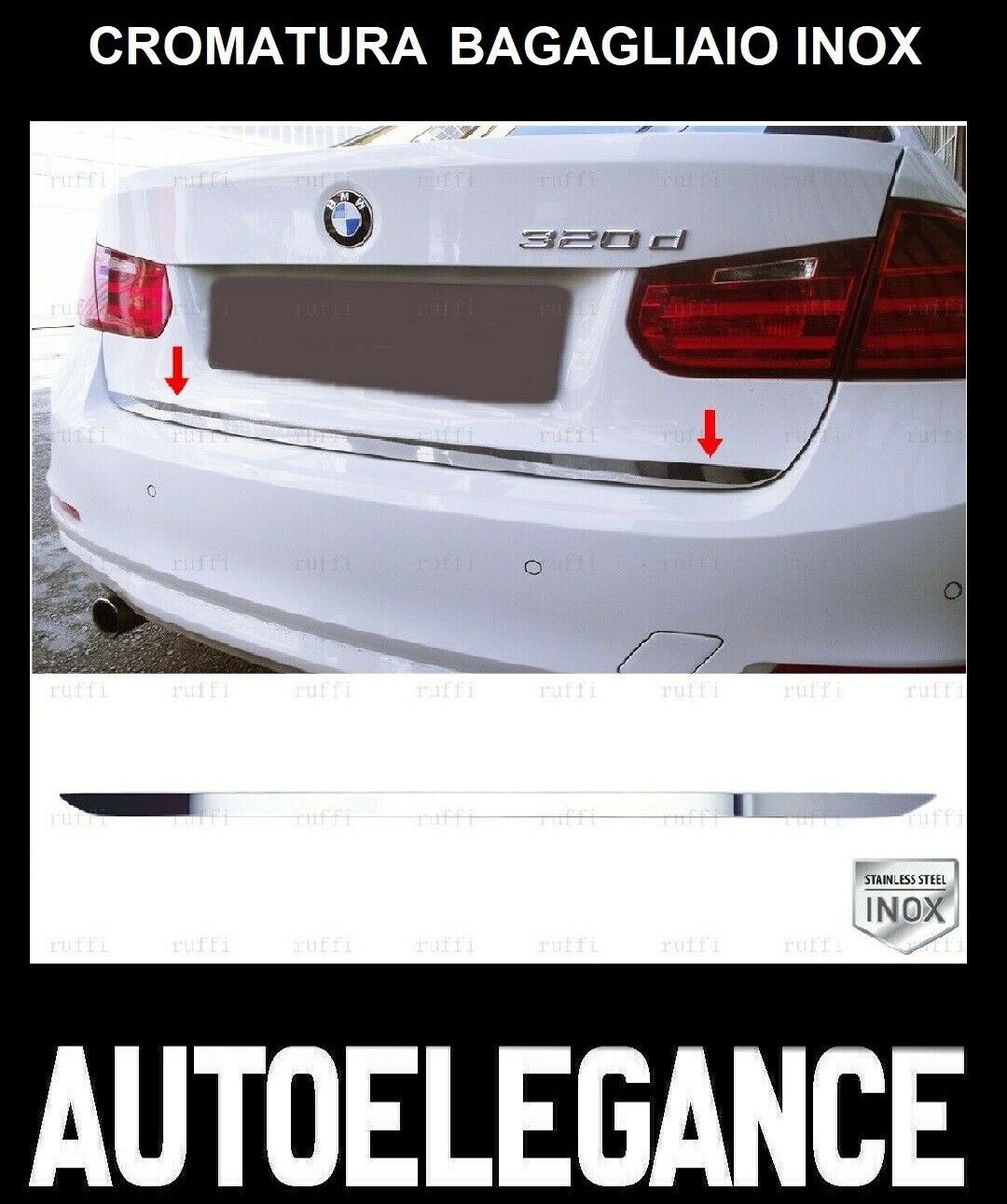 CROMATURA BAGAGLIAIO BMW SERIE 3 F30 F35 F80 2011-2018 ACCIAIO INOX ADESIVO 0032 AUTOELEGANCERICAMBI
