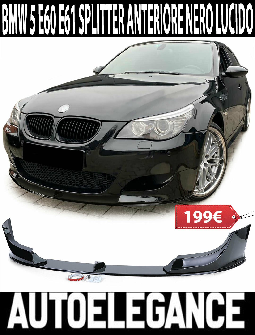 UNDER BUMPER BMW 5 SERIES E60 E61 M FRONT SPLITTER ABS GLOSS BLACK