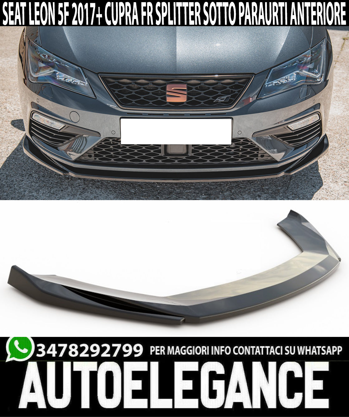 SPOILER UNDER FRONT BUMPER BLADE SEAT LEON 5F 2017+ CUPRA FR BLACK SPLITTER