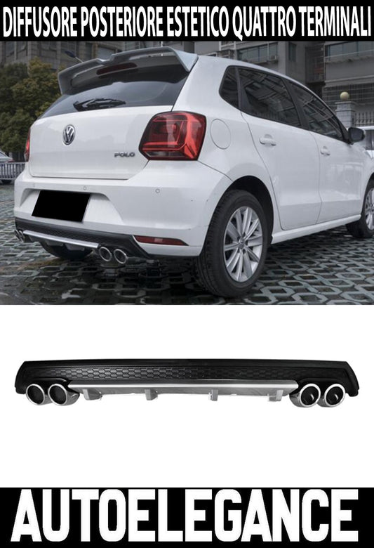 VW POLO 6R 6C REAR DIFFUSER UNDER BUMPER FOUR TIP ABS AESTHETIC