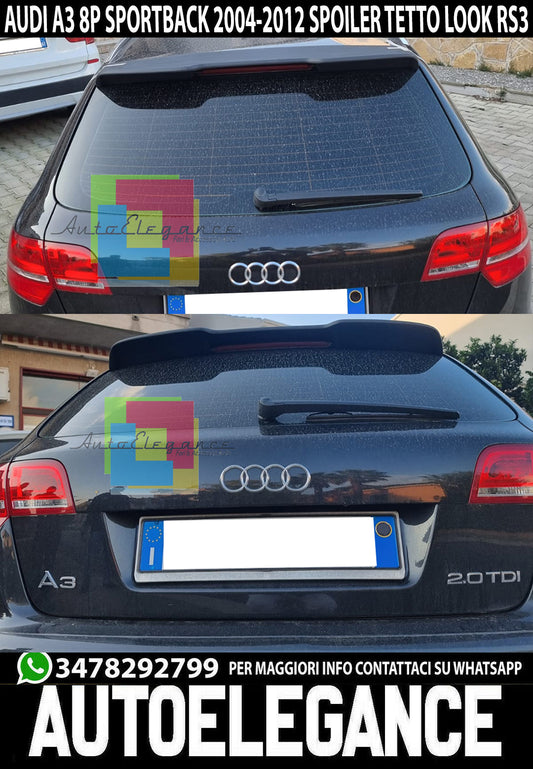 AUDI A3 8P 2005-2012 SPORTBACK SPOILER POSTERIORE ALETTONE SUL TETTO DESIGN RS3 AUTOELEGANCERICAMBI