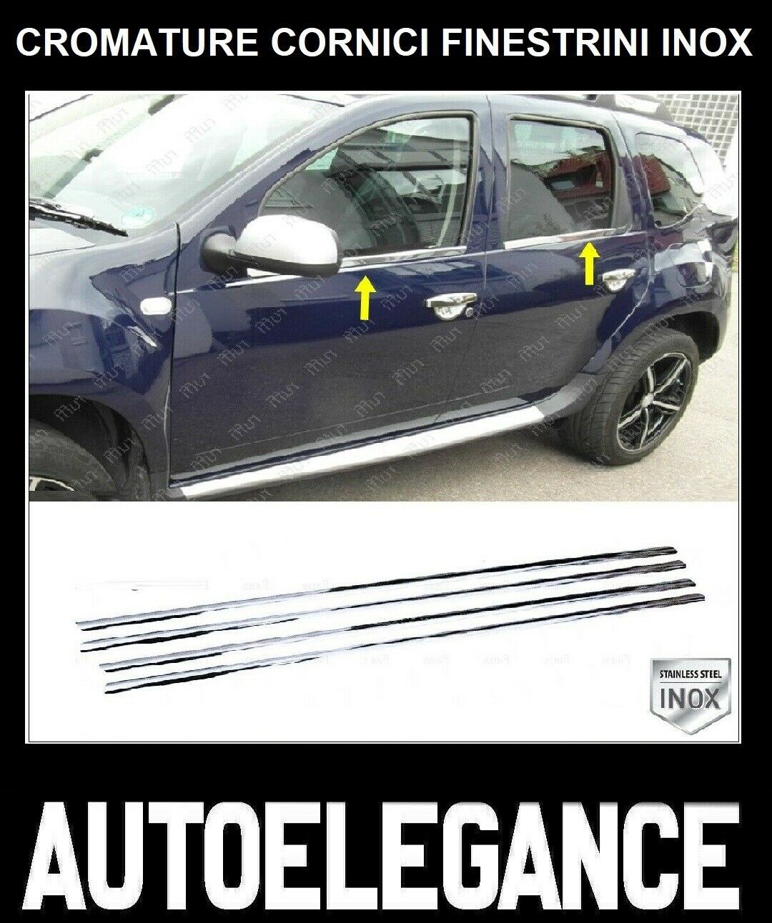 CROMATURA CORNICI FINESTRINI DACIA DUSTER 2010-2017 ACCIAIO INOX ADESIVO 0032 AUTOELEGANCERICAMBI
