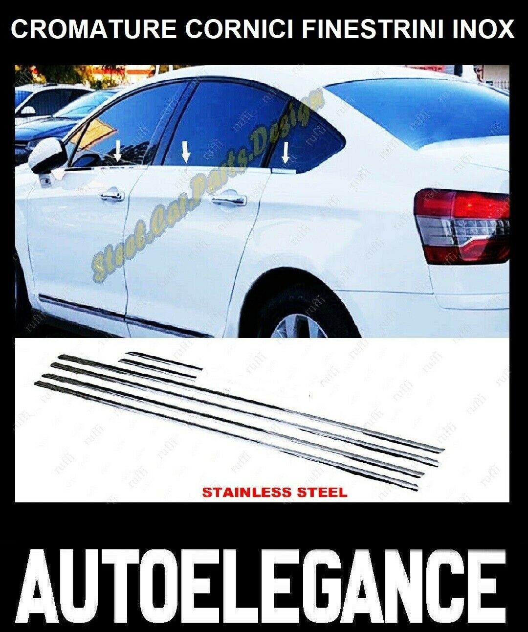 CROMATURA CORNICI FINESTRINI 6PZ CITROEN C5 MK3 2008+ INOX ADESIVO 0032 AUTOELEGANCERICAMBI