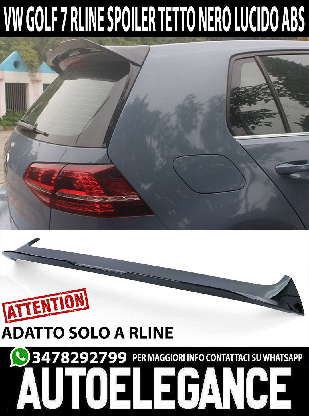 VW GOLF 7 VII RLINE 2012-2019 REAR ROOF SPOILER GLOSS BLACK ABS