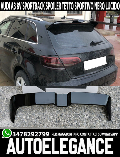 SPOILER POSTERIORE TETTO PER AUDI A3 8V SPORTBACK 2012-2018 NERO LUCIDO