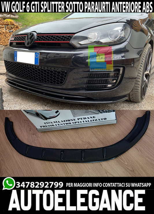 LABBRO VW GOLF 6 VI GTI SPLITTER SOTTO PARAURTI ANTERIORE NERO LUCIDO LAMA ABS