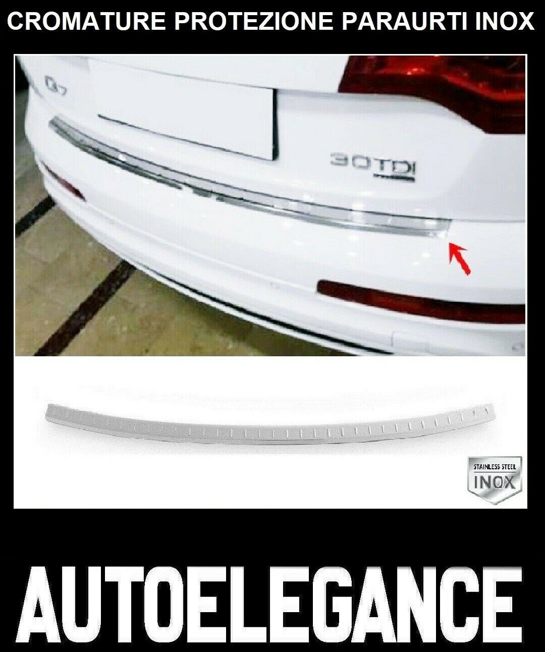 CROMATURA PROTEZIONE PARAURTI POSTERIORE AUDI Q7 4L 2006-2015 INOX ADESIVO 0032 AUTOELEGANCERICAMBI