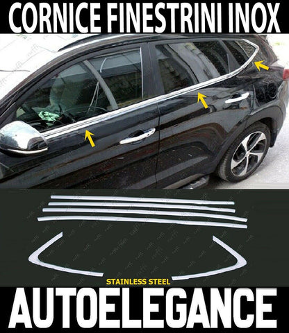 CORNICE FINESTRINI CROMATA HYUNDAI TUCSON TLE 2015+ MODANATURE ADESIVE ACCIAIO.- AUTOELEGANCERICAMBI