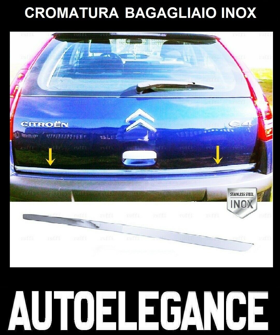 CROMATURA BAGAGLIAIO CITROEN C4 MK1 HB ACCIAIO INOX ADESIVO 0032 AUTOELEGANCERICAMBI