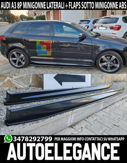 SIDE SKIRTS + FLAPS UNDER SKIRTS FOR AUDI A3 8P SPORTBACK ABS
