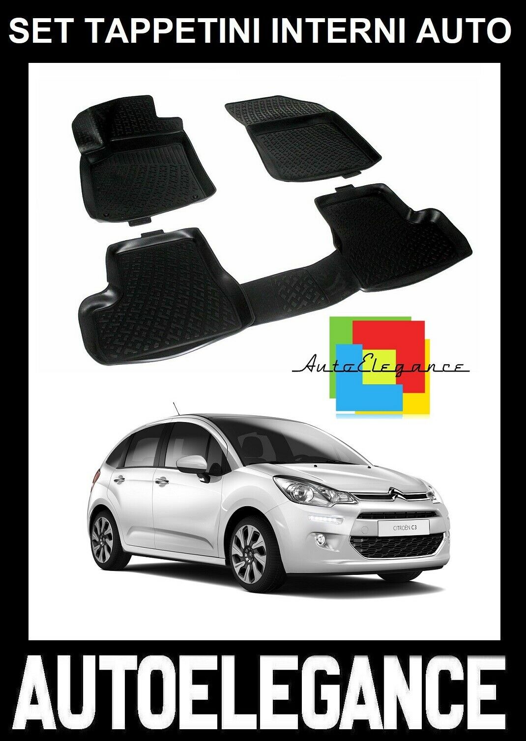 SET OF CUSTOM RUBBER CAR INTERIOR MATS FOR CITROEN C3 II 2009-2013 -AT-