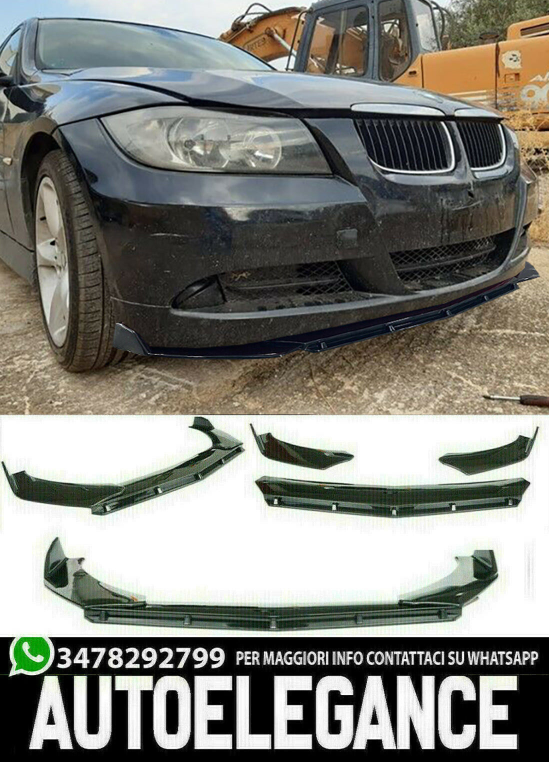 BMW SERIE 3 E90 E91 STANDARD SPLITTER PARAURTI ANTERIORE NERO LUCIDO AUTOELEGANCERICAMBI
