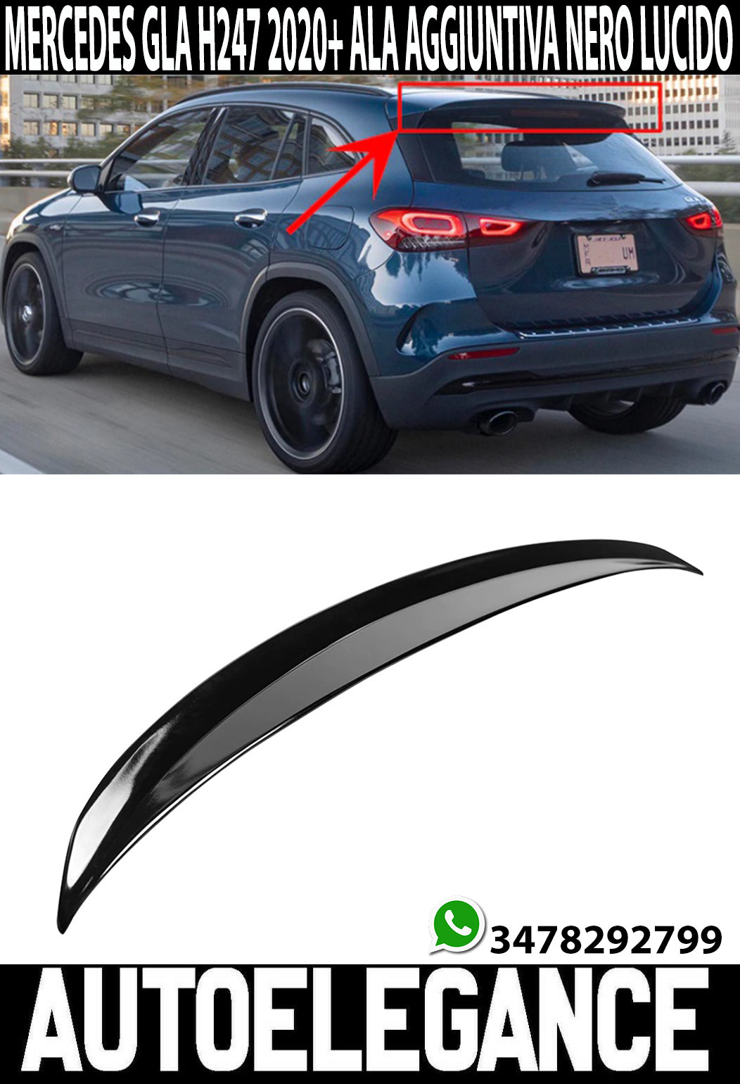 MERCEDES GLA H247 2020+ AMG REAR SPOILER ADDITIONAL ROOF WING GLOSS BLACK