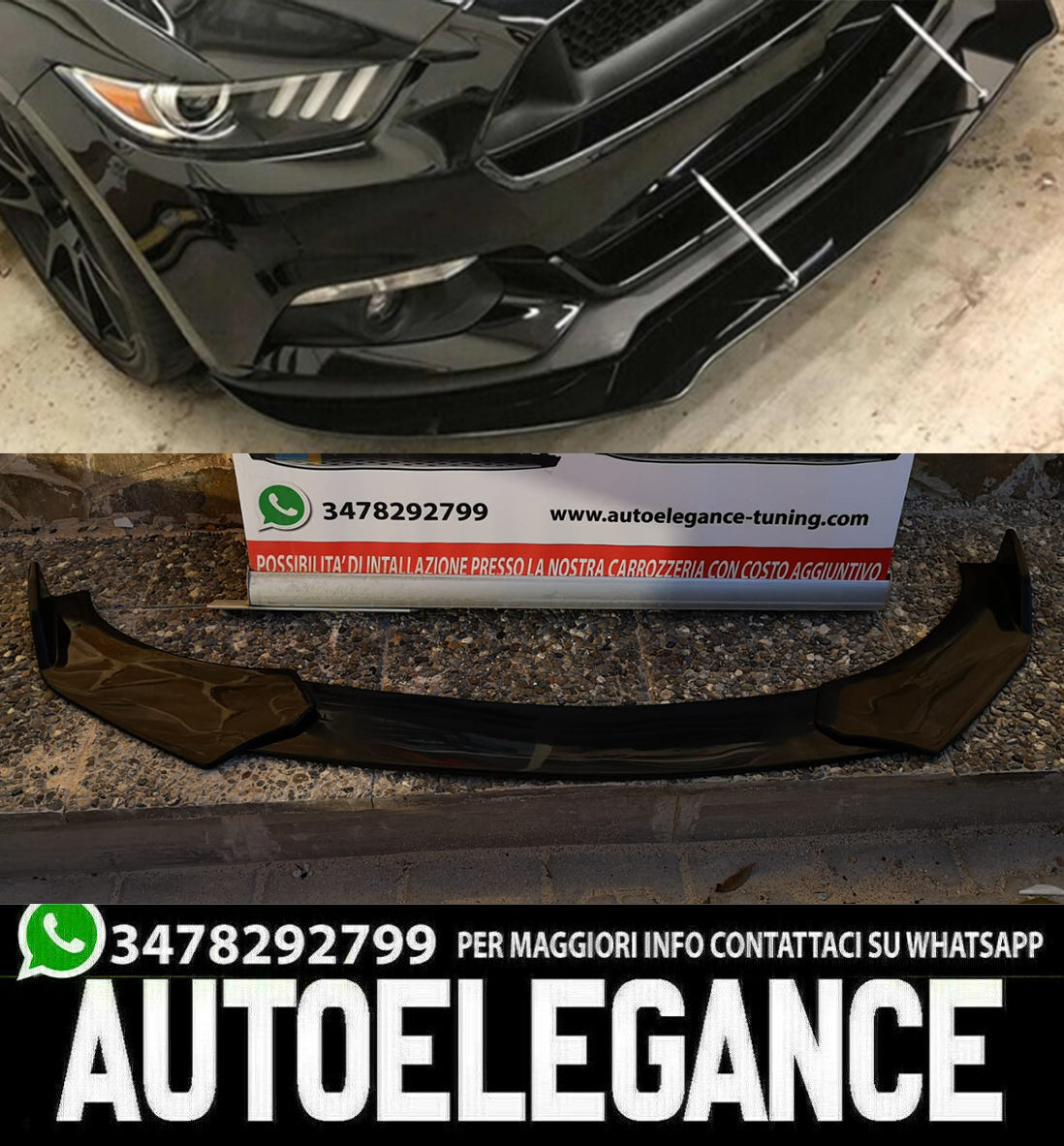 FORD MUSTANG 2015+ FRONT BUMPER SPLITTER GLOSS BLACK ABS BLADE