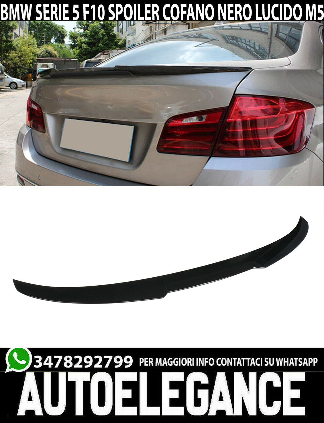 REAR BONNET SPOILER BMW 5 SERIES F10 2010-2017 ABS GLOSS BLACK M5 0050