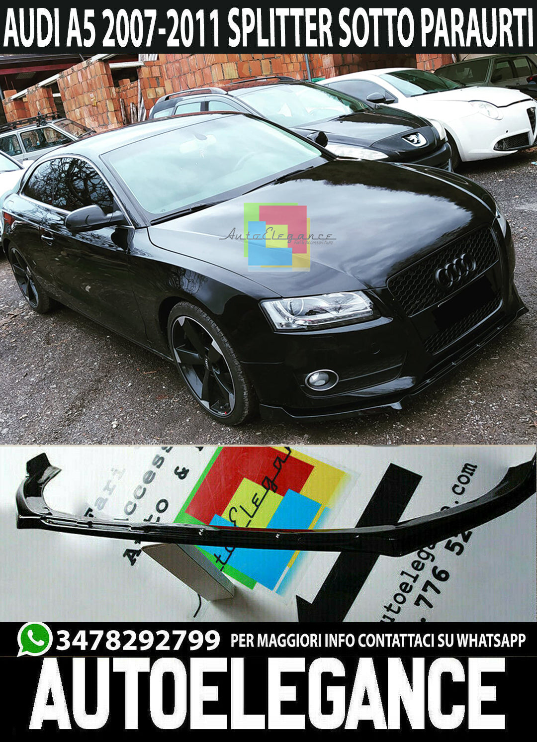 SPLITTER FOR AUDI A5 BLADE UNDER FRONT BUMPER IN GLOSSY BLACK ABS