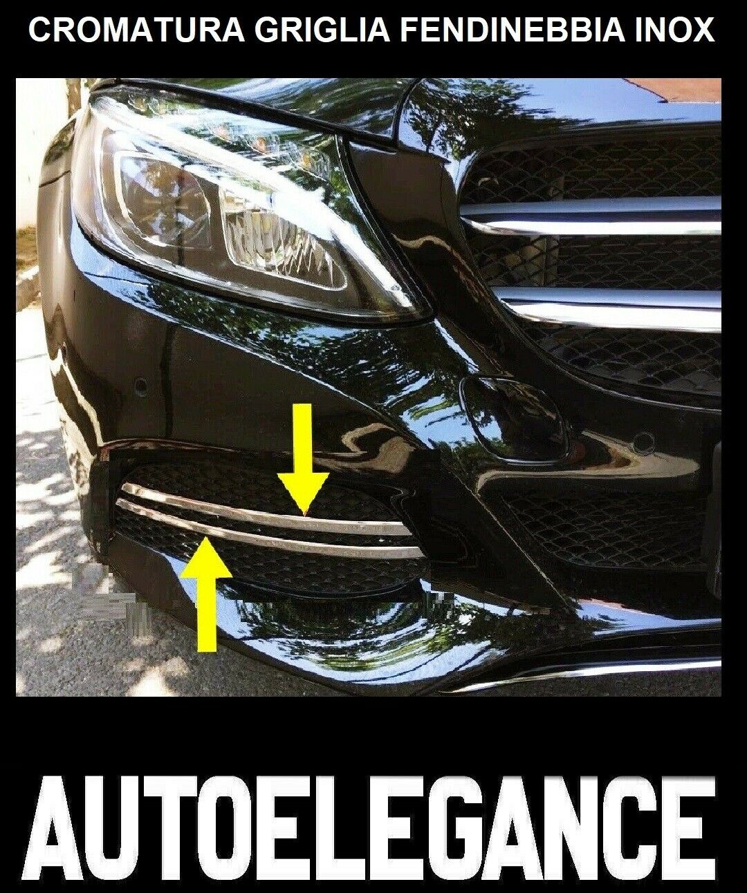 CROMATURA GRIGLIA FENDINEBBIA 4PZ MERCEDES C W205 ACCIAIO INOX ADESIVO 0032 AUTOELEGANCERICAMBI