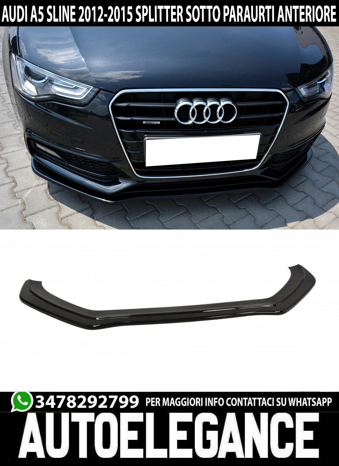 SPLITTER AUDI A5 SLINE 2012-2015 UNDER FRONT BUMPER ABS GLOSSY BLACK BLADE