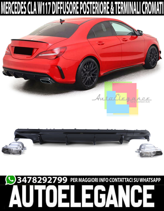 DIFFUSORE POSTERIORE PER MERCEDES CLA W117 SOTTO PARAURTI + TERMINALI A45 AMG