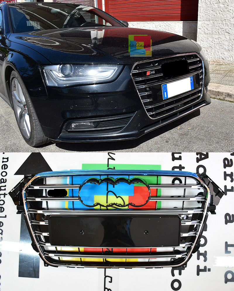 GRIGLIA ANTERIORE IN ABS AUDI A4 B8 2012-2015 CALANDRA NERA LOOK S4 MASCHERINA