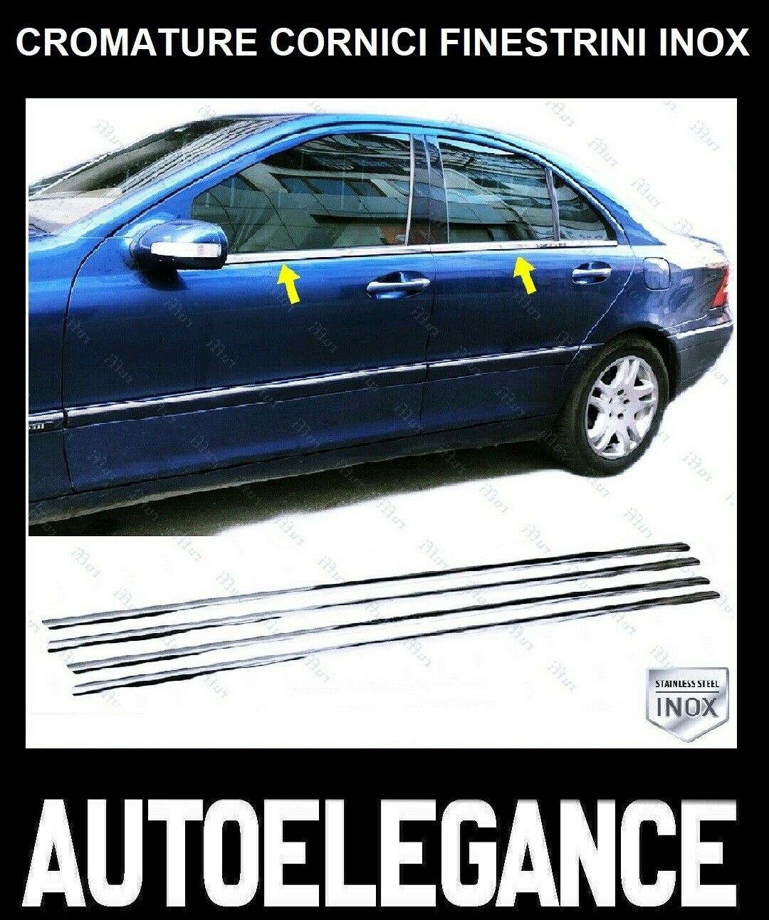 CROMATURA CORNICI FINESTRINI 4PZ MERCEDES E W211 2002-2009 INOX ADESIVO 0032 AUTOELEGANCERICAMBI