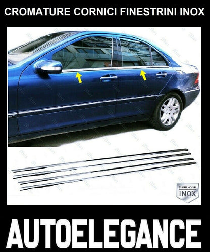 CROMATURA CORNICI FINESTRINI 4PZ MERCEDES E W211 2002-2009 INOX ADESIVO 0032 AUTOELEGANCERICAMBI