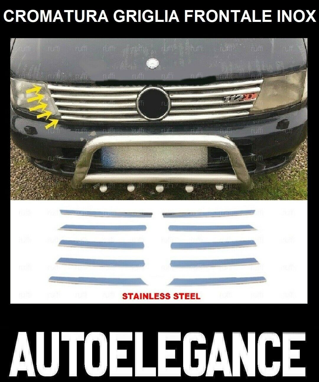CROMATURA GRIGLIA FRONTALE 10PZ MERCEDES VITO W638 1996-2003 INOX ADESIVO 0032 AUTOELEGANCERICAMBI