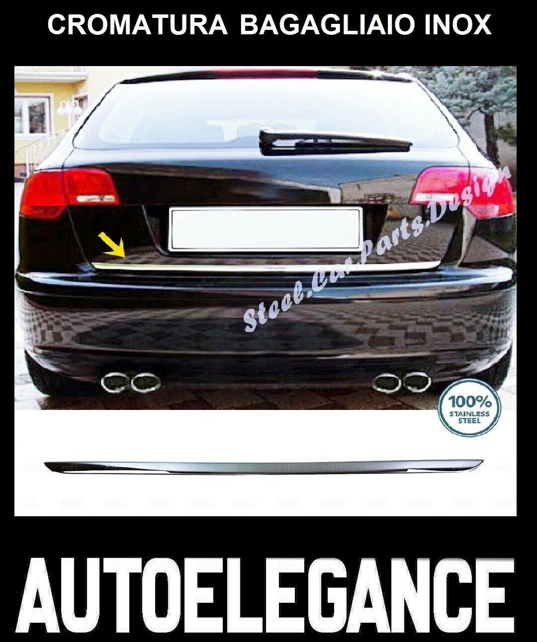 CROMATURA BAGAGLIAIO AUDI A3 8PA 2004-2013 ACCIAIO INOX ADESIVO 0032 AUTOELEGANCERICAMBI