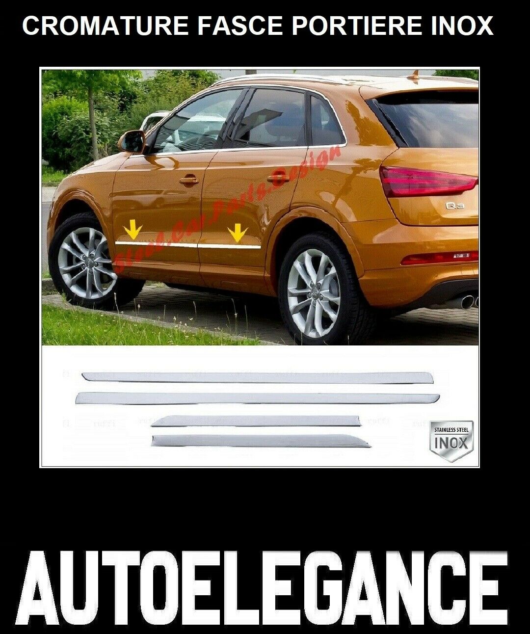 CROMATURA FASCE LATERALI PORTIERE AUDI Q3 8U 2011-2018 ACCIAIO INOX ADESIVO 0032 AUTOELEGANCERICAMBI