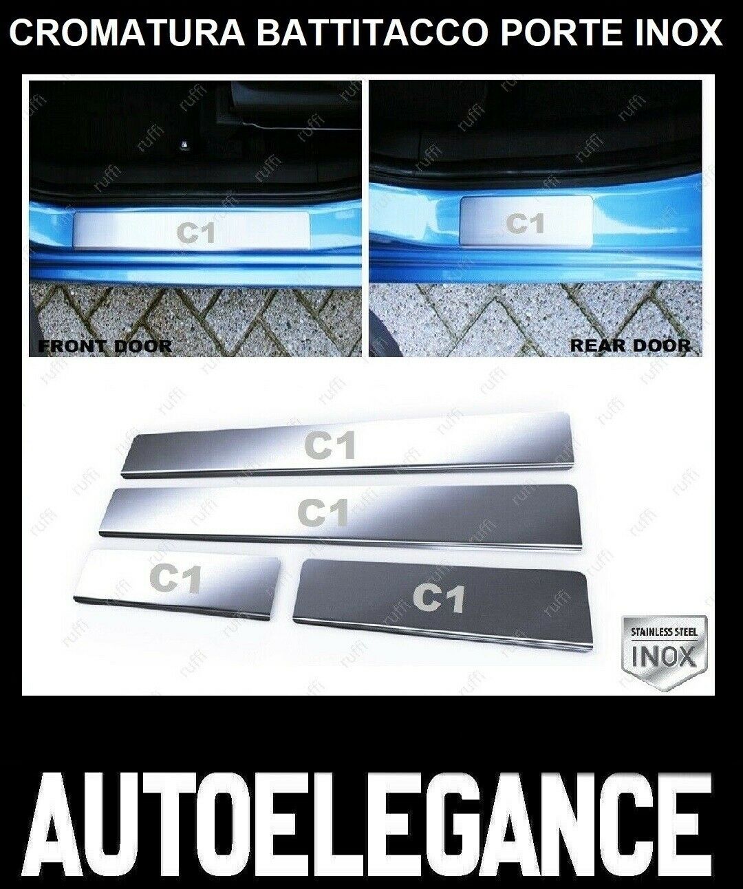 CROMATURA BATTITACCO PORTE CITROEN C1 MK2 2014+ ACCIAIO INOX ADESIVO 0032 AUTOELEGANCERICAMBI