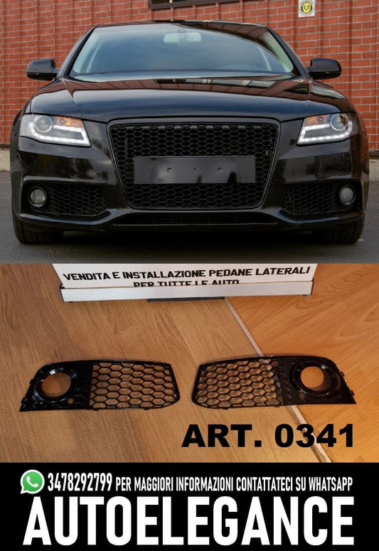 ✨FOG LIGHT GRILLS FOR AUDI A4 B8 2007-2011 STANDARD RS4 LOOK GLOSSY BLACK ABS✨