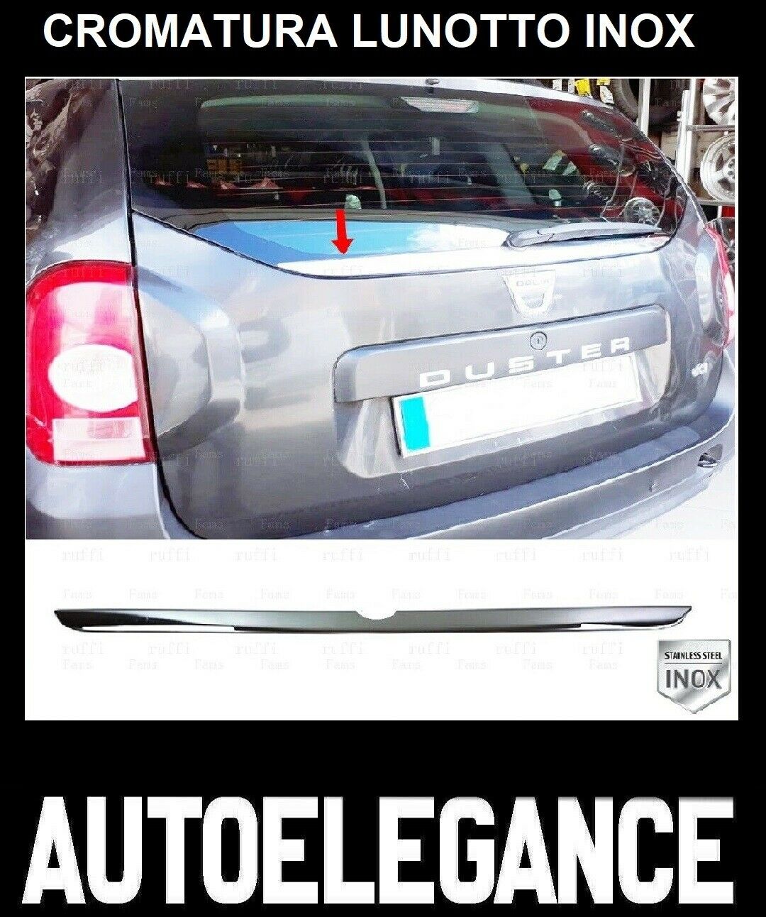 CROMATURA LUNOTTO DACIA DUSTER 2010-2017 ACCIAIO INOX ADESIVO 0032 AUTOELEGANCERICAMBI