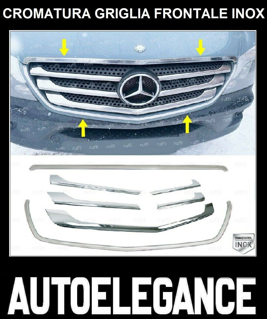CROMATURA GRIGLIA FRONTALE 7PZ MERCEDES SPRINTER W906 2013+ INOX ADESIVO 0032 AUTOELEGANCERICAMBI