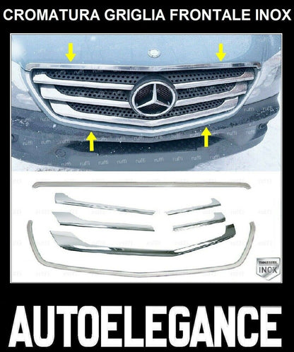 CROMATURA GRIGLIA FRONTALE 7PZ MERCEDES SPRINTER W906 2013+ INOX ADESIVO 0032 AUTOELEGANCERICAMBI