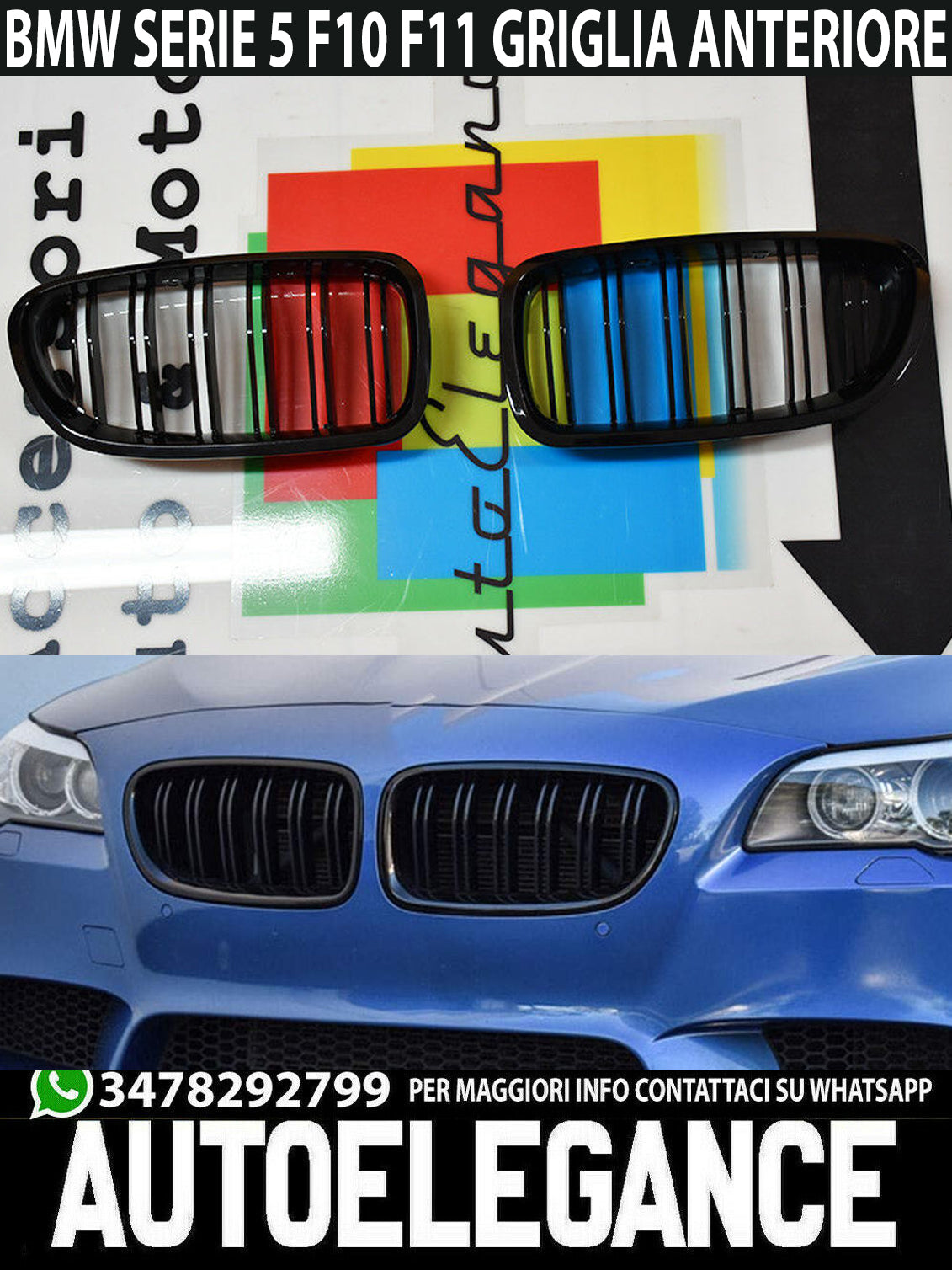 BMW SERIE 5 F10 F11 GRIGLIE ANTERIORI NERE M5 DOPPIA FASCIA AUTOELEGANCERICAMBI