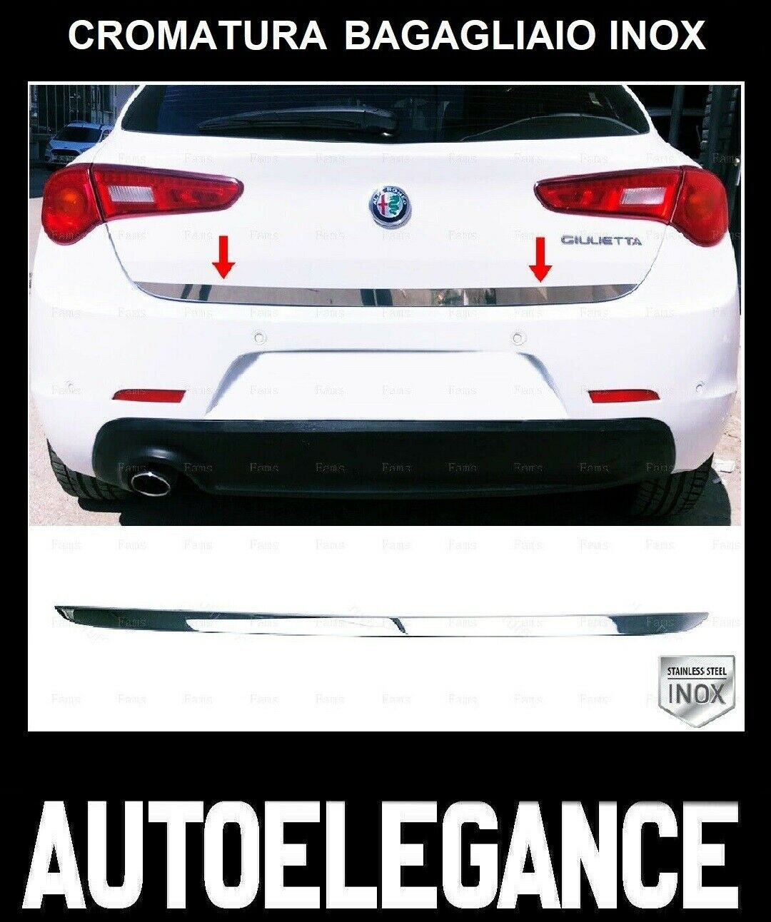 CROMATURA BAGAGLIAIO ALFA ROMEO GIULIETTA 2010+ ACCIAIO INOX ADESIVO 0032 AUTOELEGANCERICAMBI
