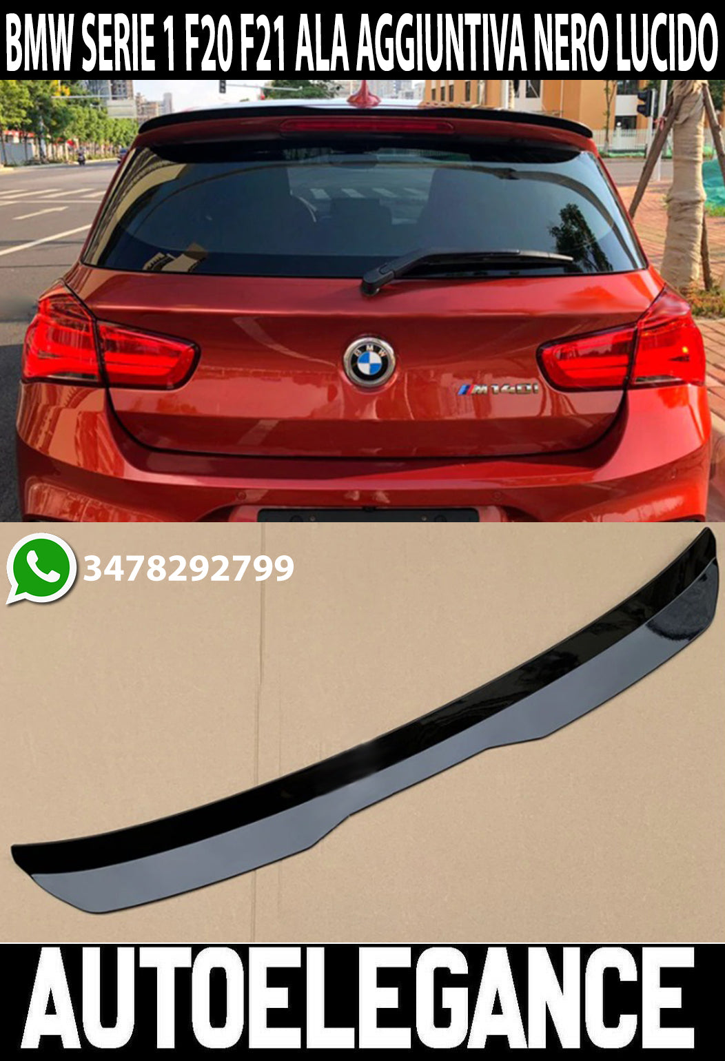 BMW SERIE 1 F20 F21 SPOILER POSTERIORE M TETTO AGGIUNTIVA ALA NERO LUCIDO AUTOELEGANCERICAMBI