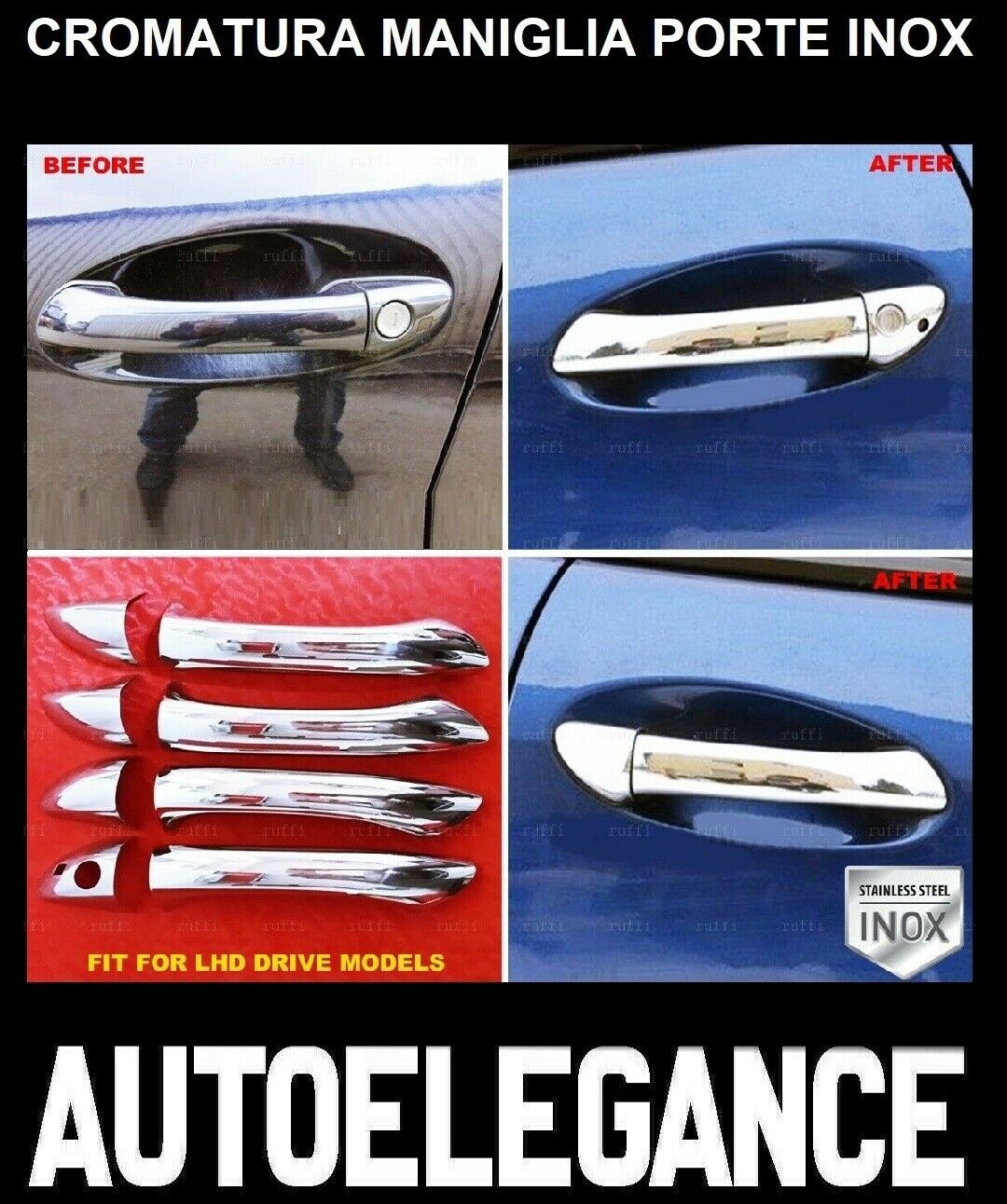 CROMATURA MANIGLIE 4 PORTE MERCEDES E W211 S211 2002-2009 INOX ADESIVO 0032 AUTOELEGANCERICAMBI