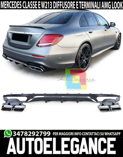 DIFFUSORE PER MERCEDES CLASSE E W213 2016-2019 STANDARD POSTERIORE LOOK AMG + TERMINALI