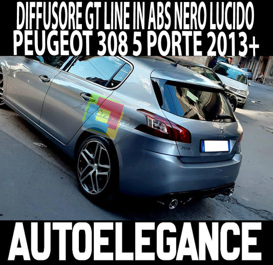 PEUGEOT 308 II 5 PORTE DIFFUSORE SOTTO PARAURTI POSTERIORE LOOK GT LINE ABS NERO LUCIDO