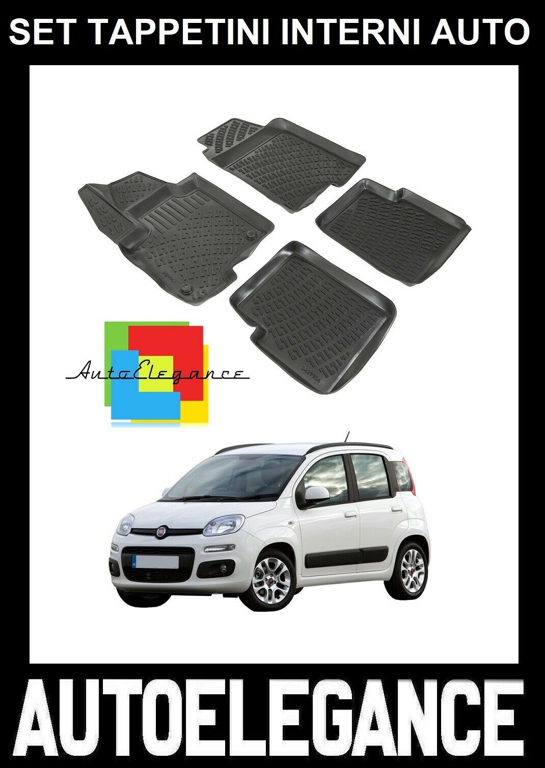 SET OF CUSTOM RUBBER CAR INTERIOR MATS FOR FIAT PANDA III 2012+ -AT-