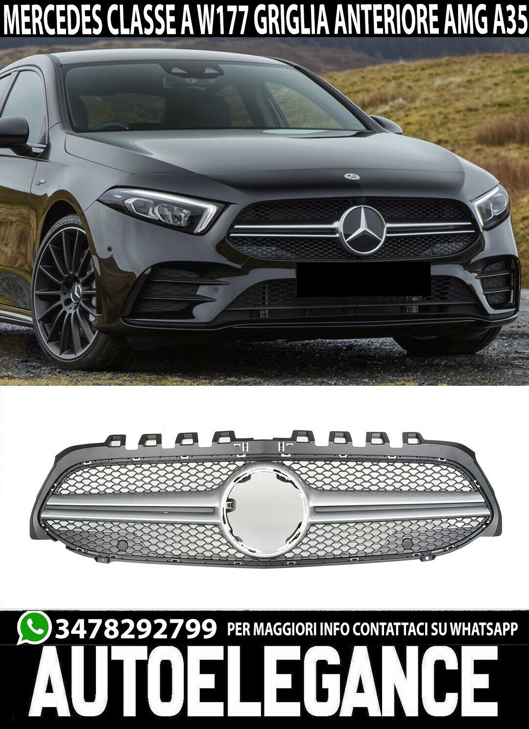 GRIGLIA ANTERIORE ADATTO A MERCEDES CLASSE A W177 2018+ MASCHERINA AMG A35 LOOK