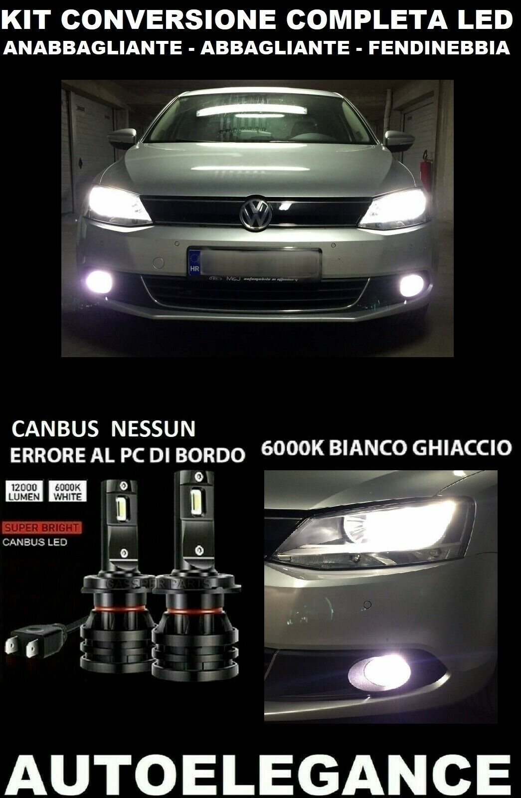 VW JETTA HYBRID LOW BEAM HIGH BEAM FOG LIGHTS LED 16000LM CAMBUS 0032