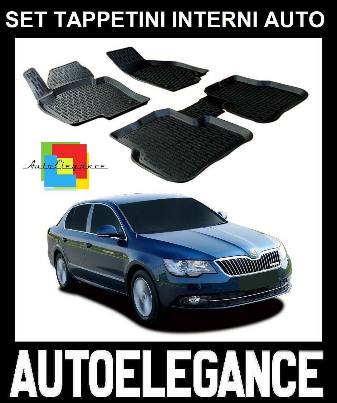 SET OF CAR INTERIOR RUBBER MATS MADE TO MEASURE SKODA SUPERB 2008-2015 0032